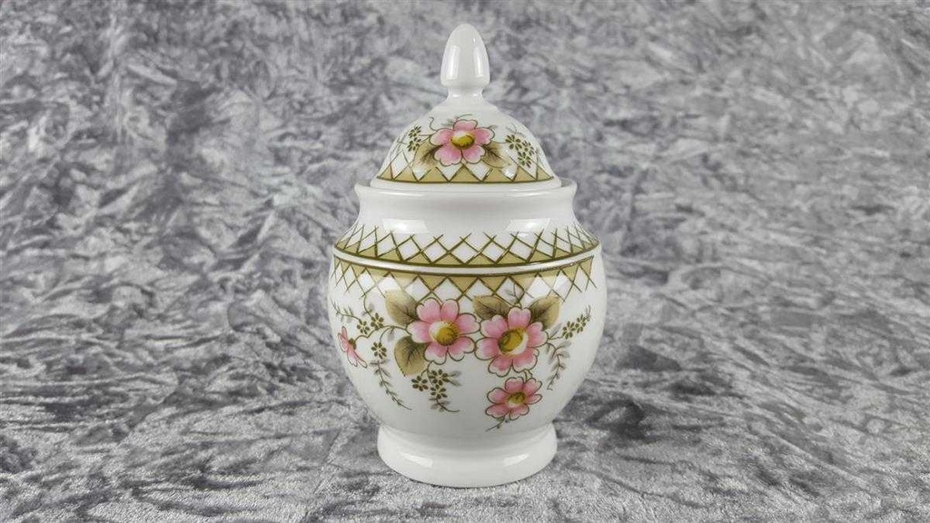 [458118399] Zuckerdose Winterling Kirchenlamitz rosa Blumen grün Rautendekor gebraucht - sehr gut Bild 3