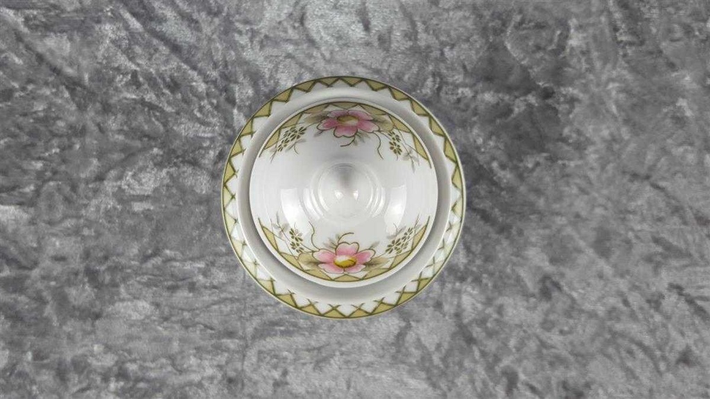 [458118399] Zuckerdose Winterling Kirchenlamitz rosa Blumen grün Rautendekor gebraucht - sehr gut Bild 4