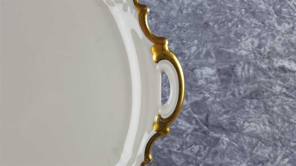 [458118407] Tortenplatte Goldrand Hutschenreuther Paul Müller Werdenfels beige Elfenbein gebraucht - akzeptabel Bild 3