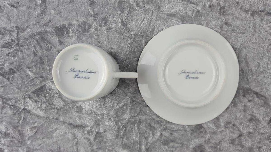 [458118429] Mokkatasse mit Untertasse Tasse Espressotasse Schwarzenhammer Weiß Bavaria gebraucht - sehr gut Bild 6