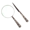 [LA-39781] Leselupe Handlupe Vergrößerungsglas & Brieföffner Glas versilbert Set Bild 2