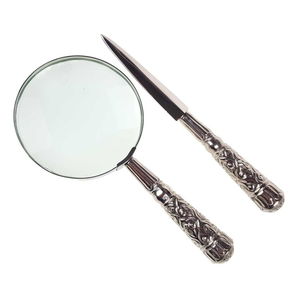 [LA-39781] Leselupe Handlupe Vergrößerungsglas & Brieföffner Glas versilbert Set Bild 7