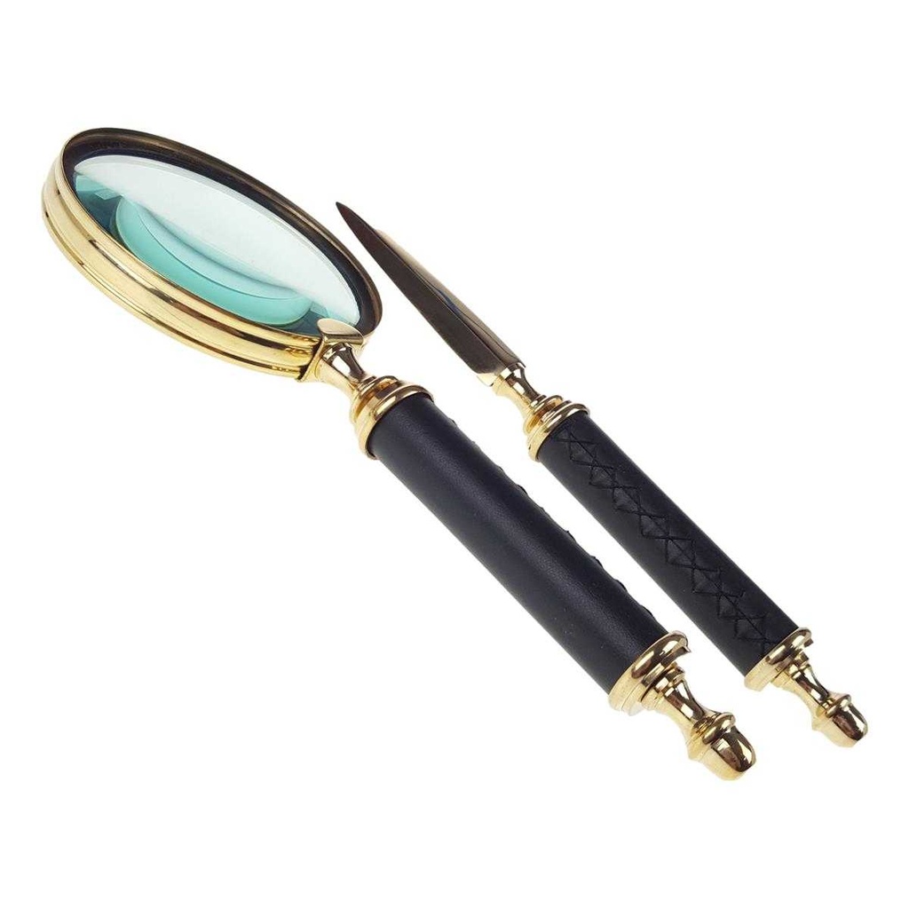 [LA-39823] Brieföffner und Lupe Messing/Leder Set L 26 cm Bild 2