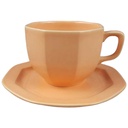 [458118627] Jumbotasse mit Kuchenteller Frühstücksteller Pagnossin Earthenware Einzelteile Orange gebraucht - sehr gut Bild 2