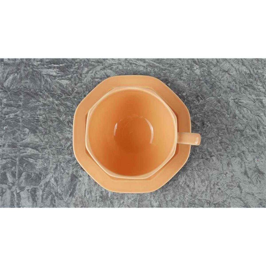 [458118627] Jumbotasse mit Kuchenteller Frühstücksteller Pagnossin Earthenware Einzelteile Orange gebraucht - sehr gut Bild 3
