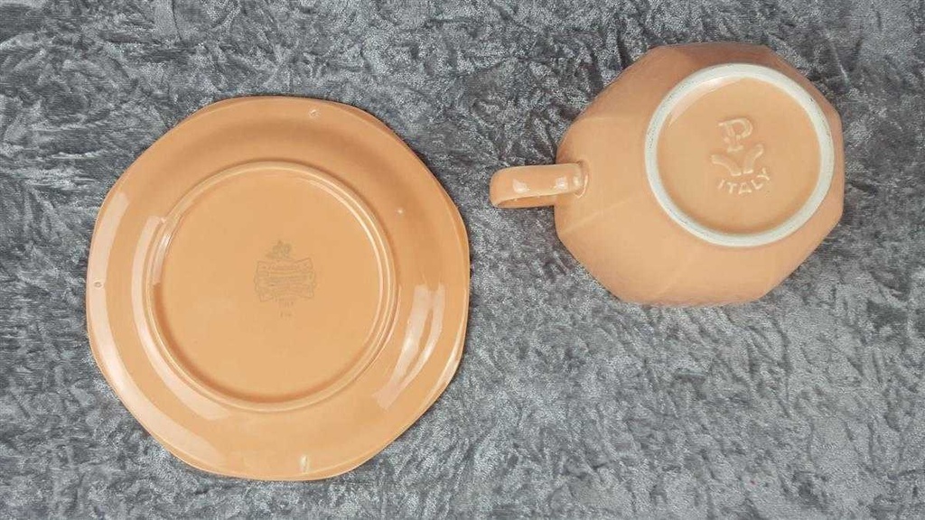 [458118627] Jumbotasse mit Kuchenteller Frühstücksteller Pagnossin Earthenware Einzelteile Orange gebraucht - sehr gut Bild 4