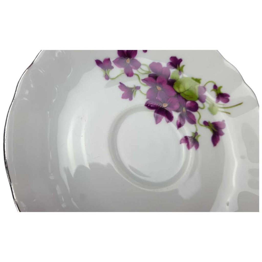 [458119006] Untertasse für Kaffee 13,9 cm Winterling Marktleuthen lila Blume Veilchen Silberrand gebraucht - gut Bild 2