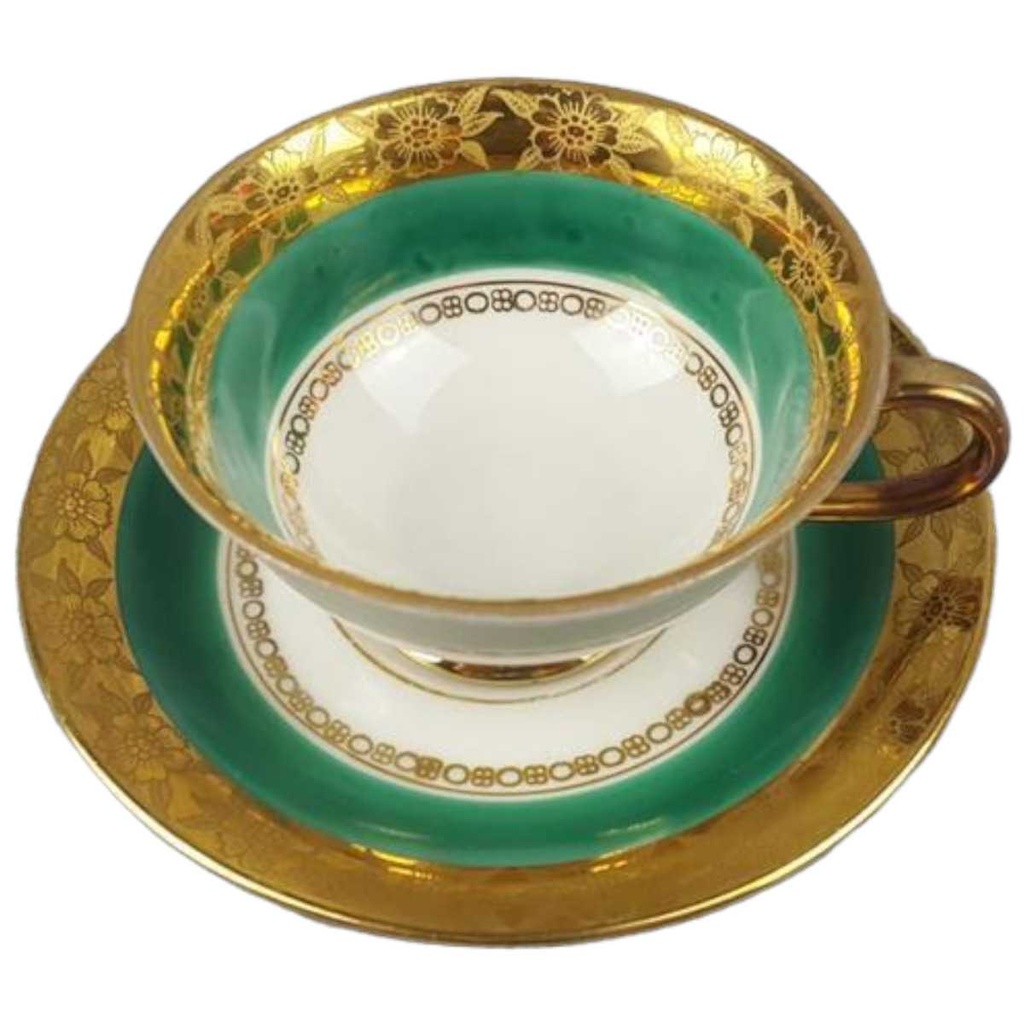[458119023] Tasse Espressotasse mit Untertasse Schaller Blumen Elfenbein Beige gebraucht - gut Bild 2