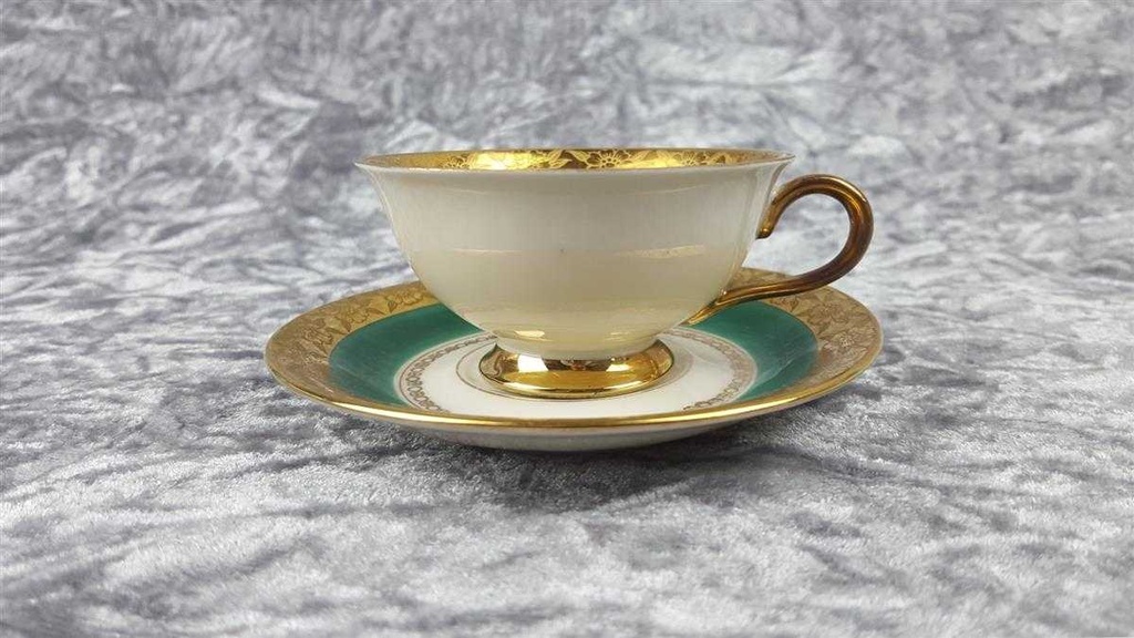 [458119023] Tasse Espressotasse mit Untertasse Schaller Blumen Elfenbein Beige gebraucht - gut Bild 3