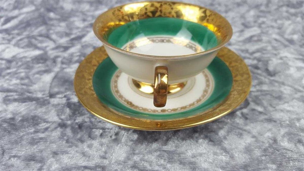 [458119023] Tasse Espressotasse mit Untertasse Schaller Blumen Elfenbein Beige gebraucht - gut Bild 4