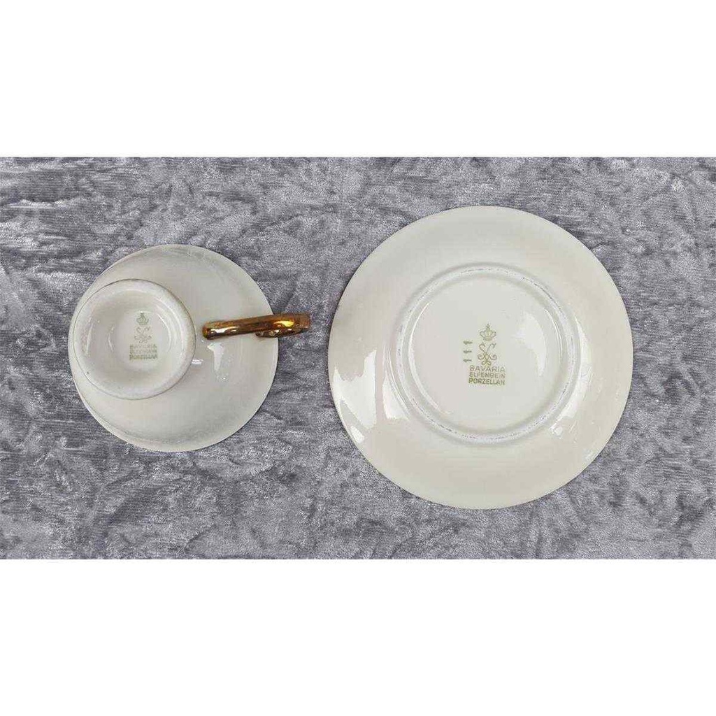 [458119023] Tasse Espressotasse mit Untertasse Schaller Blumen Elfenbein Beige gebraucht - gut Bild 6