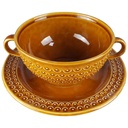 [458119101] Suppentasse mit Untertasse Pagnossin Earthenware braun Relief Punkte & Kreise gebraucht - sehr gut Bild 2