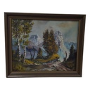[M45-002-005] Öl Ölgemälde Gemälde Wandbild Ölbild mit Rahmen 68x56x4,5 cm Landschaft Berge Bild 2
