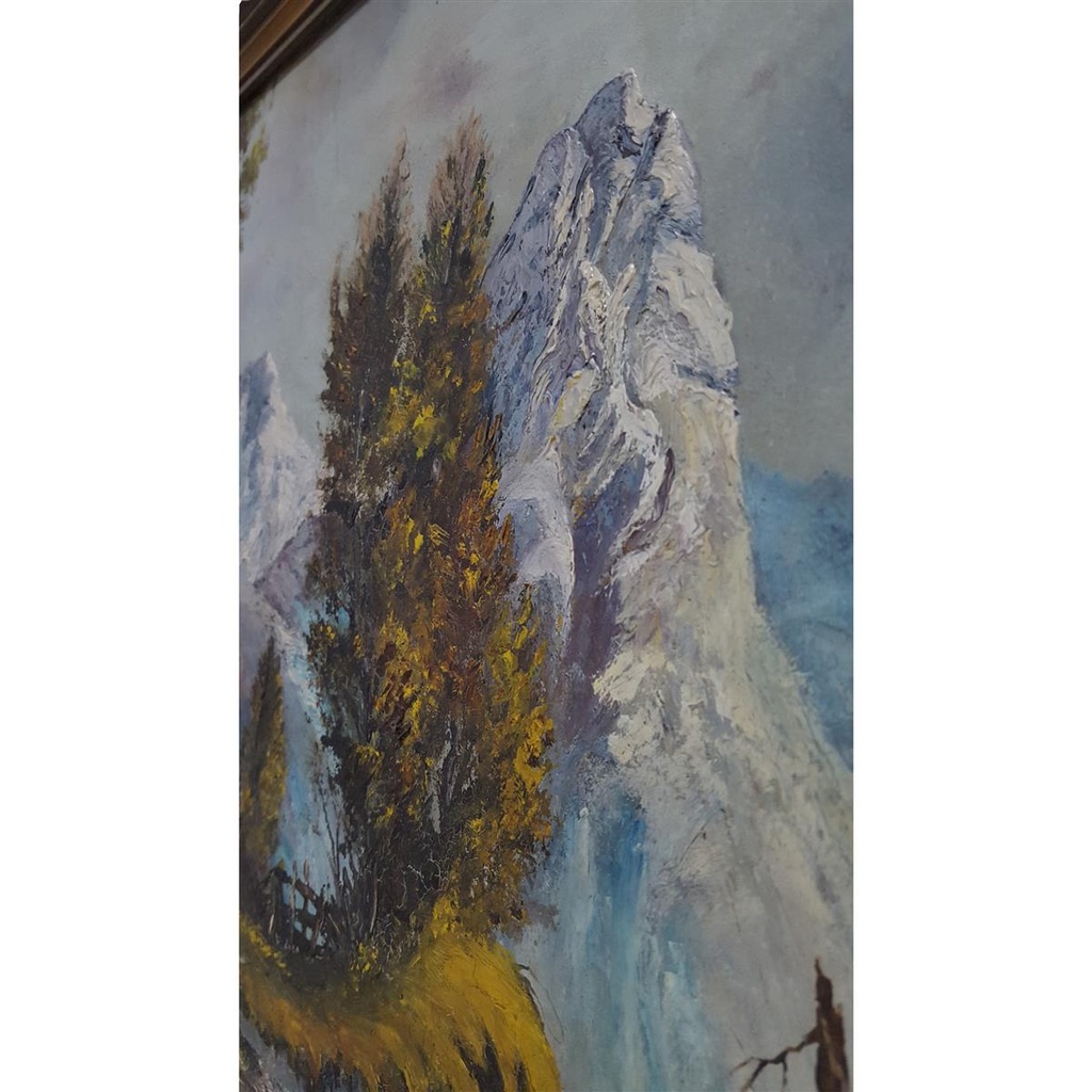 [M45-002-005] Öl Ölgemälde Gemälde Wandbild Ölbild mit Rahmen 68x56x4,5 cm Landschaft Berge Bild 4