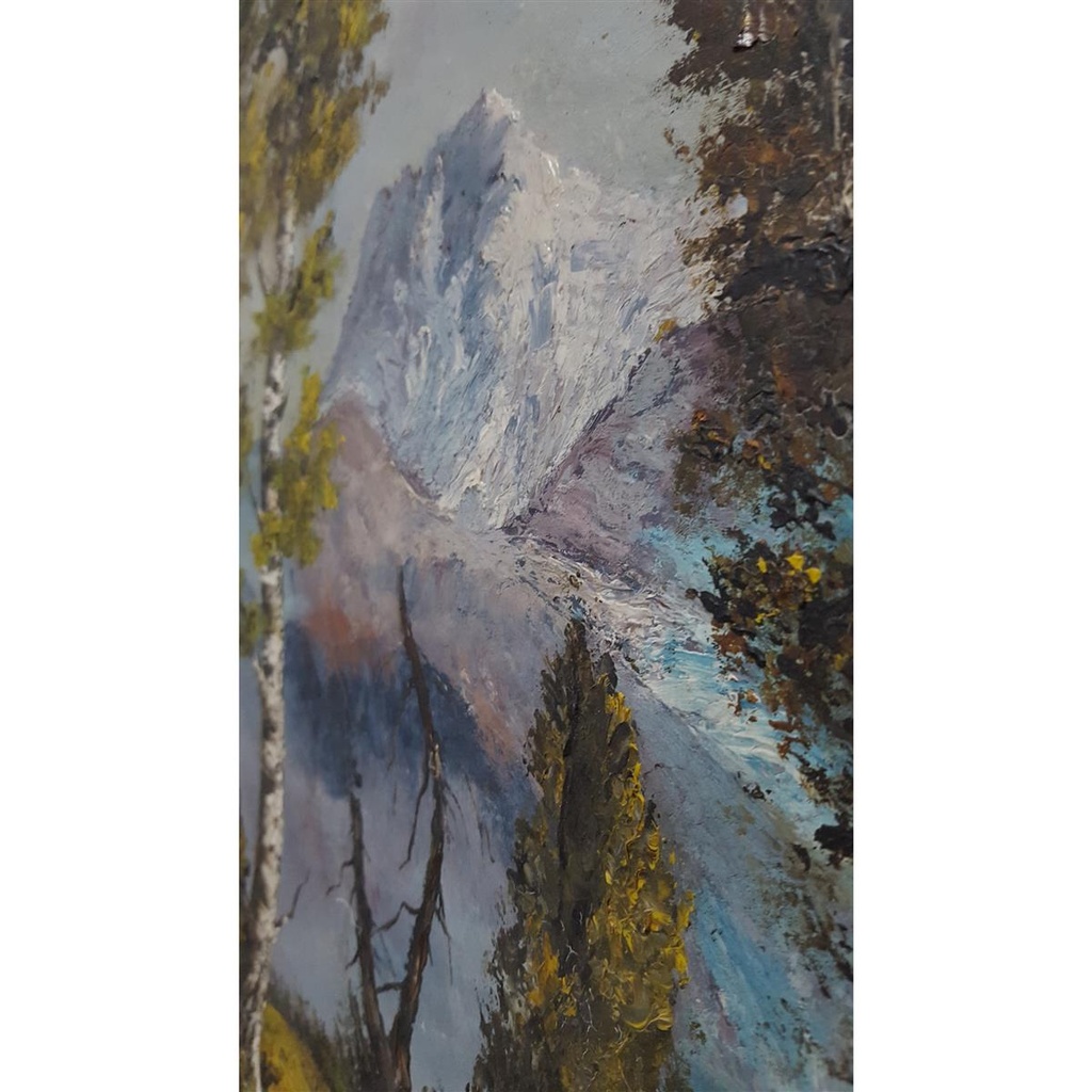 [M45-002-005] Öl Ölgemälde Gemälde Wandbild Ölbild mit Rahmen 68x56x4,5 cm Landschaft Berge Bild 5