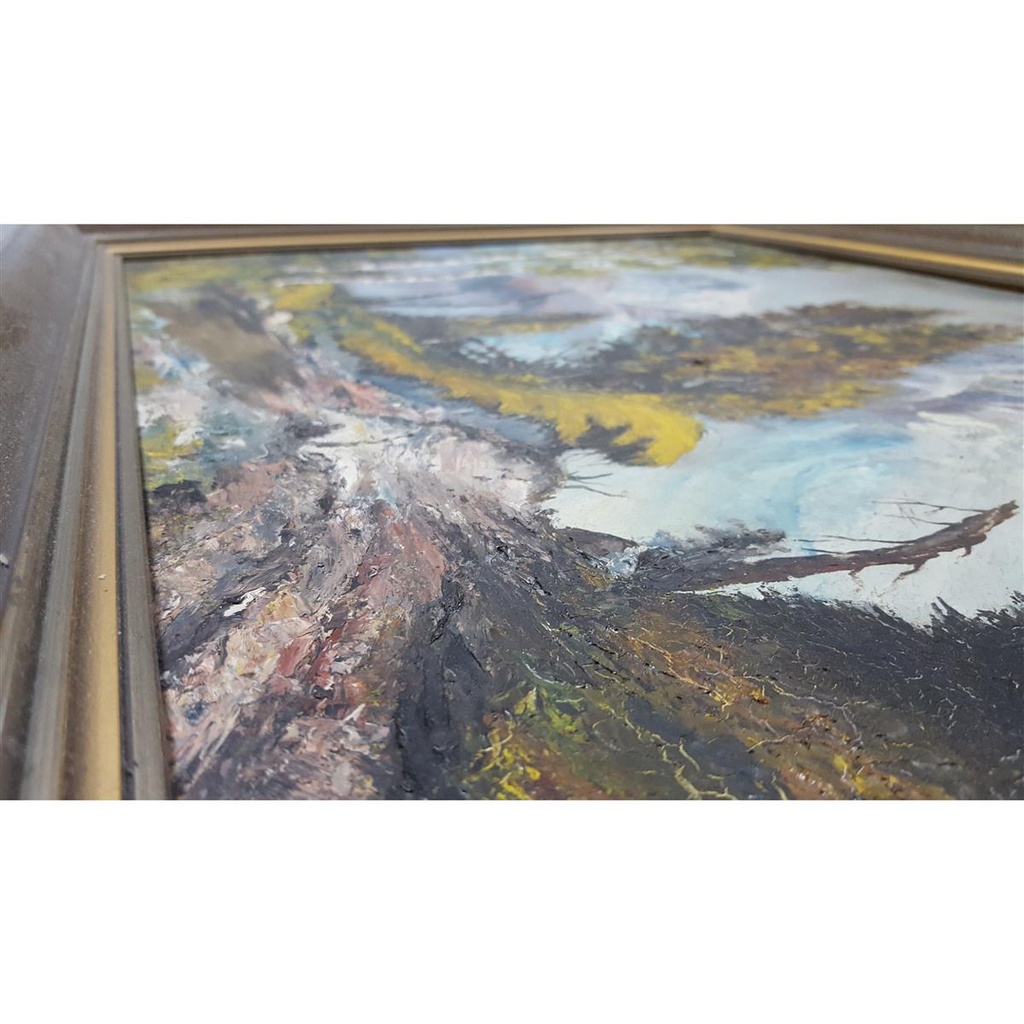[M45-002-005] Öl Ölgemälde Gemälde Wandbild Ölbild mit Rahmen 68x56x4,5 cm Landschaft Berge Bild 6