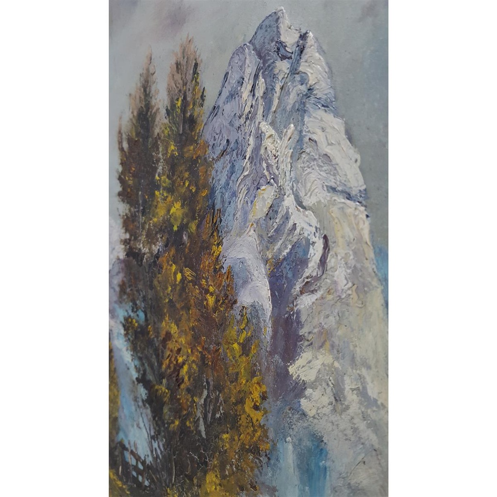 [M45-002-005] Öl Ölgemälde Gemälde Wandbild Ölbild mit Rahmen 68x56x4,5 cm Landschaft Berge Bild 7