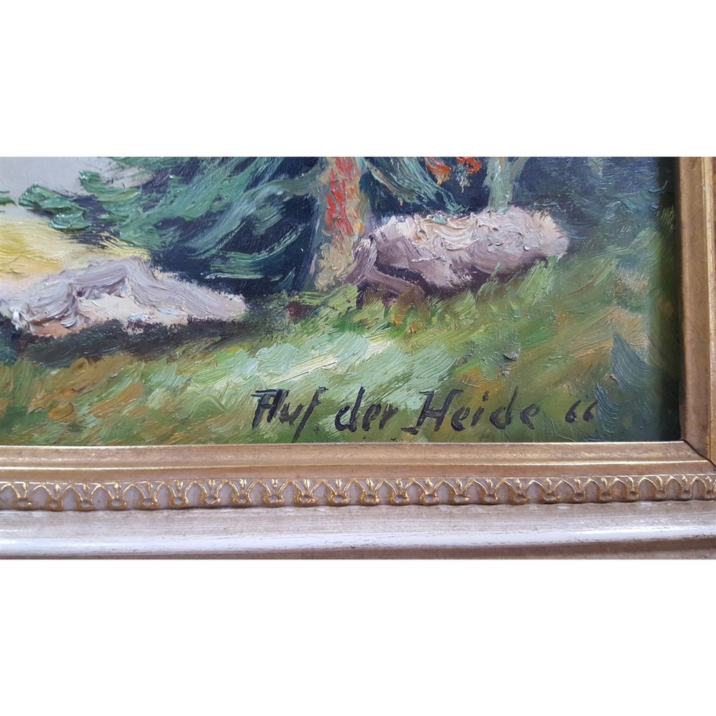 [M45-002-010] Ölgemälde Öl Gemälde Wandbild Ölbild mit Rahmen 97x77x9,5 cm Auf der Heide 66 Bild 2