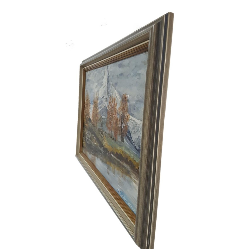 [M45-002-026] Ölgemälde Öl Gemälde Wandbild Ölbild mit Rahmen Landschaft Berge 57,5x42,5 cm Bild 3