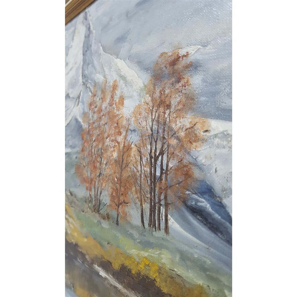 [M45-002-026] Ölgemälde Öl Gemälde Wandbild Ölbild mit Rahmen Landschaft Berge 57,5x42,5 cm Bild 4