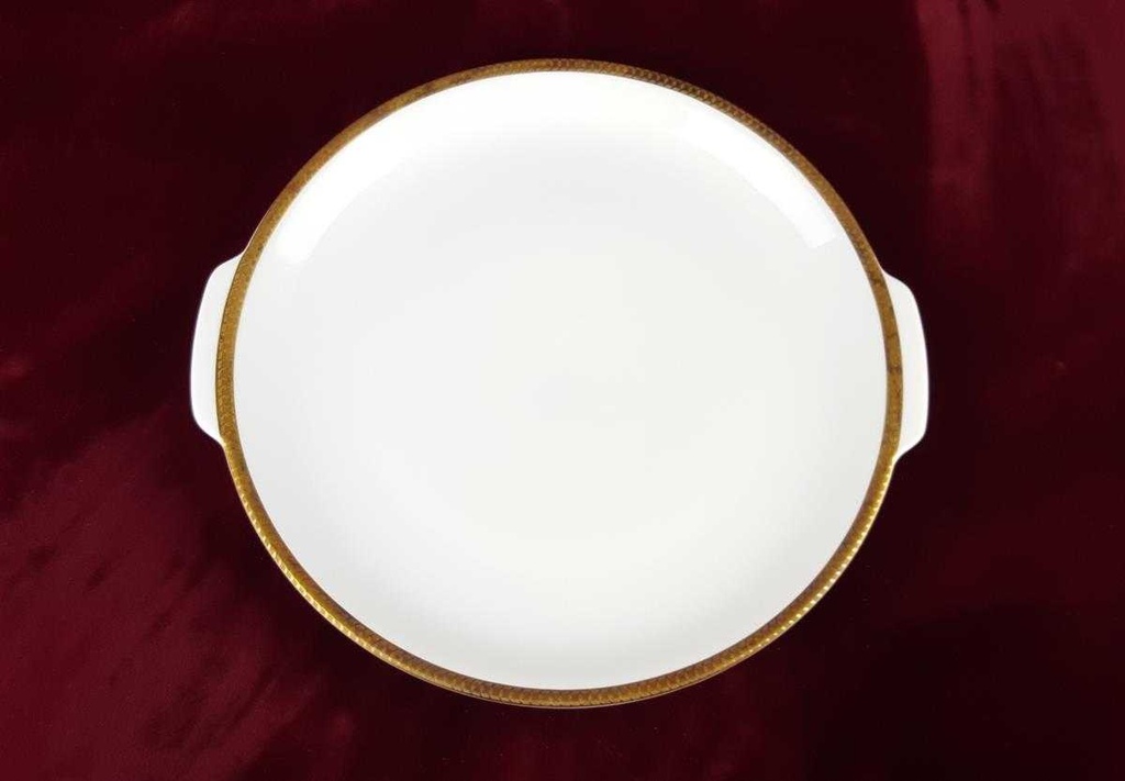 [458119552] Dessertteller Kuchenplatte mit Henkeln Goldrand Thomas Porzellan Unbekannte Formen Weiß gebraucht - gut Bild 3