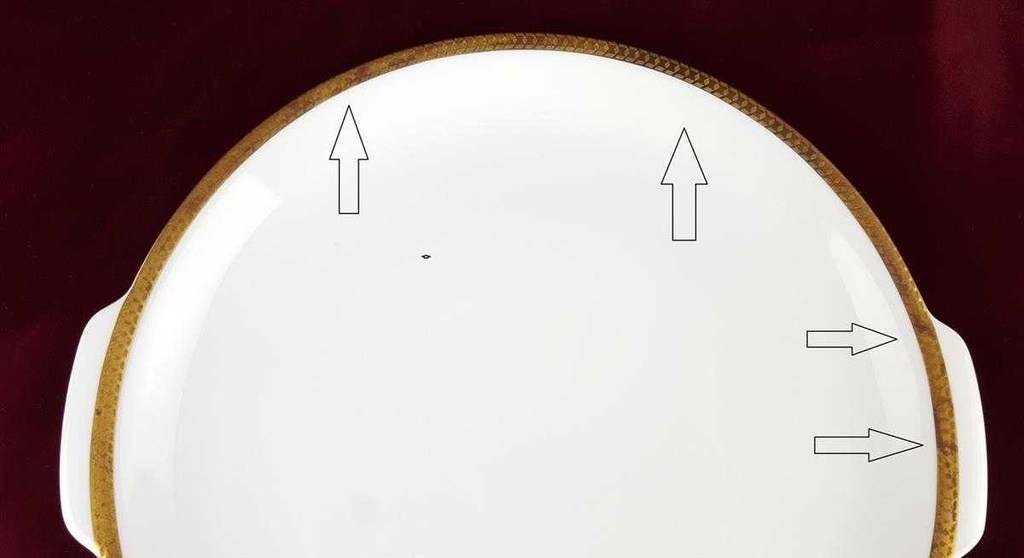 [458119552] Dessertteller Kuchenplatte mit Henkeln Goldrand Thomas Porzellan Unbekannte Formen Weiß gebraucht - gut Bild 4