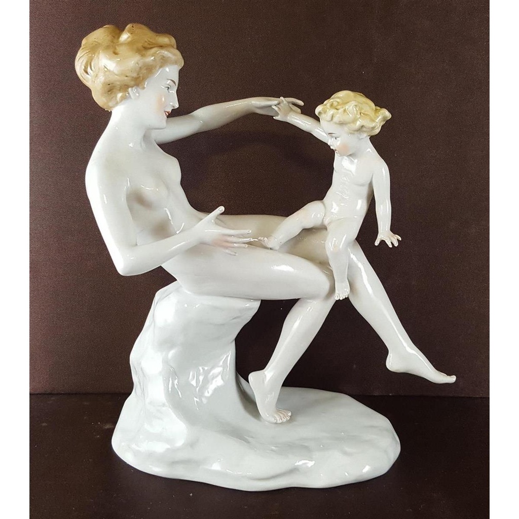 [45812172] Scheibe-Alsbach Otto Poertzel Porzellan Figur Skulptur Frau Kind Knabe signiert Bild 2