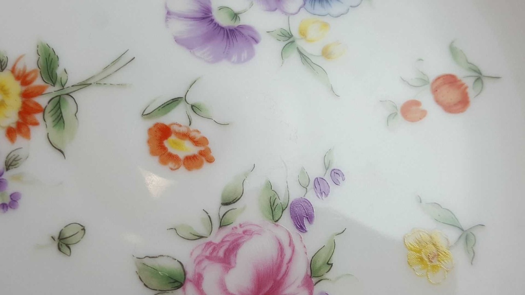[45812554] Gebäckschale auf Fuß 19,1 cm Burg Lindau Flora und Fauna bunte Blumen gebraucht - gut Bild 7