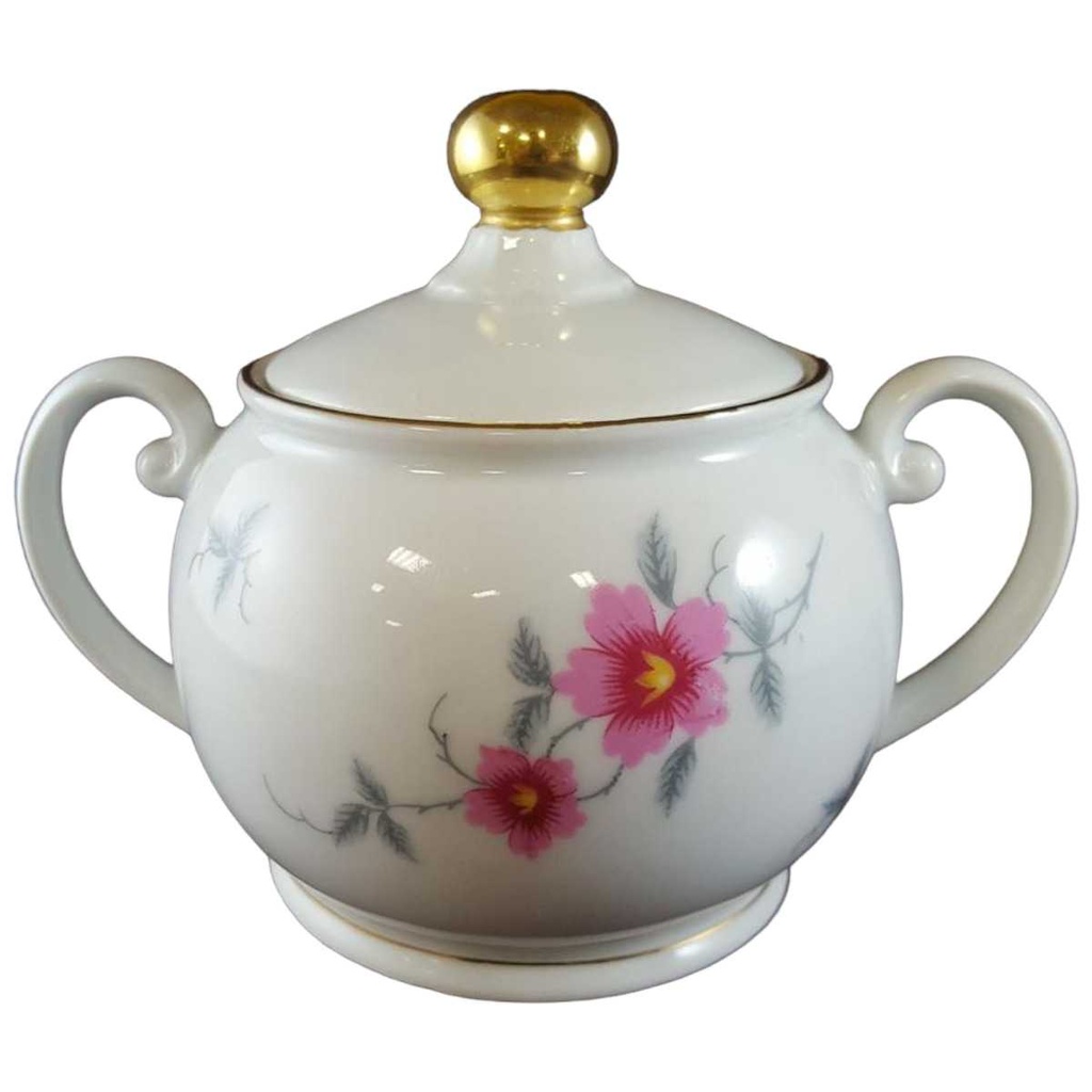 [45812607] Zuckerdose Goldrand Schaller Rosa Blumen mit gebraucht - sehr gut Bild 2