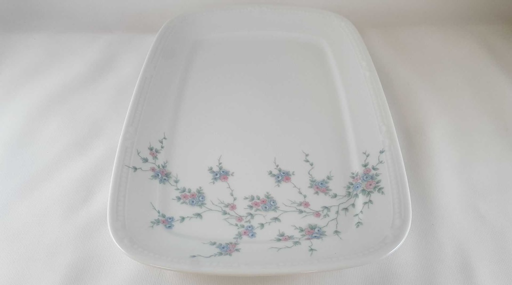 [45812722] Servierplatte Speiseplatte Fleischplatte Steakplatte 32x21,5 cm Mitterteich Form 2040 Sissi Blau Rosa Blumendekor Blumen gebraucht - gut Bild 4