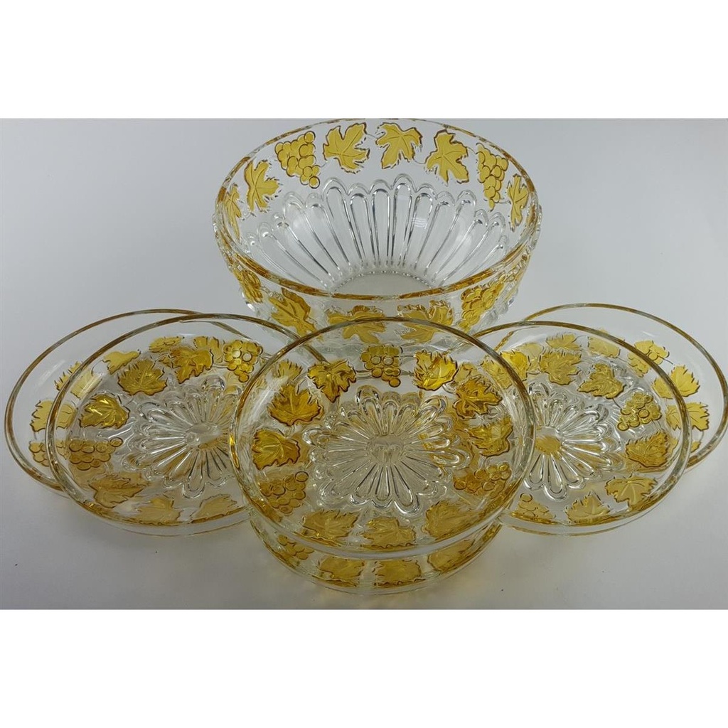 [458128571] Glasschale mit 6xSchälchen Weintrauben Relief Dekor gelb Set 7 tlg Bild 2