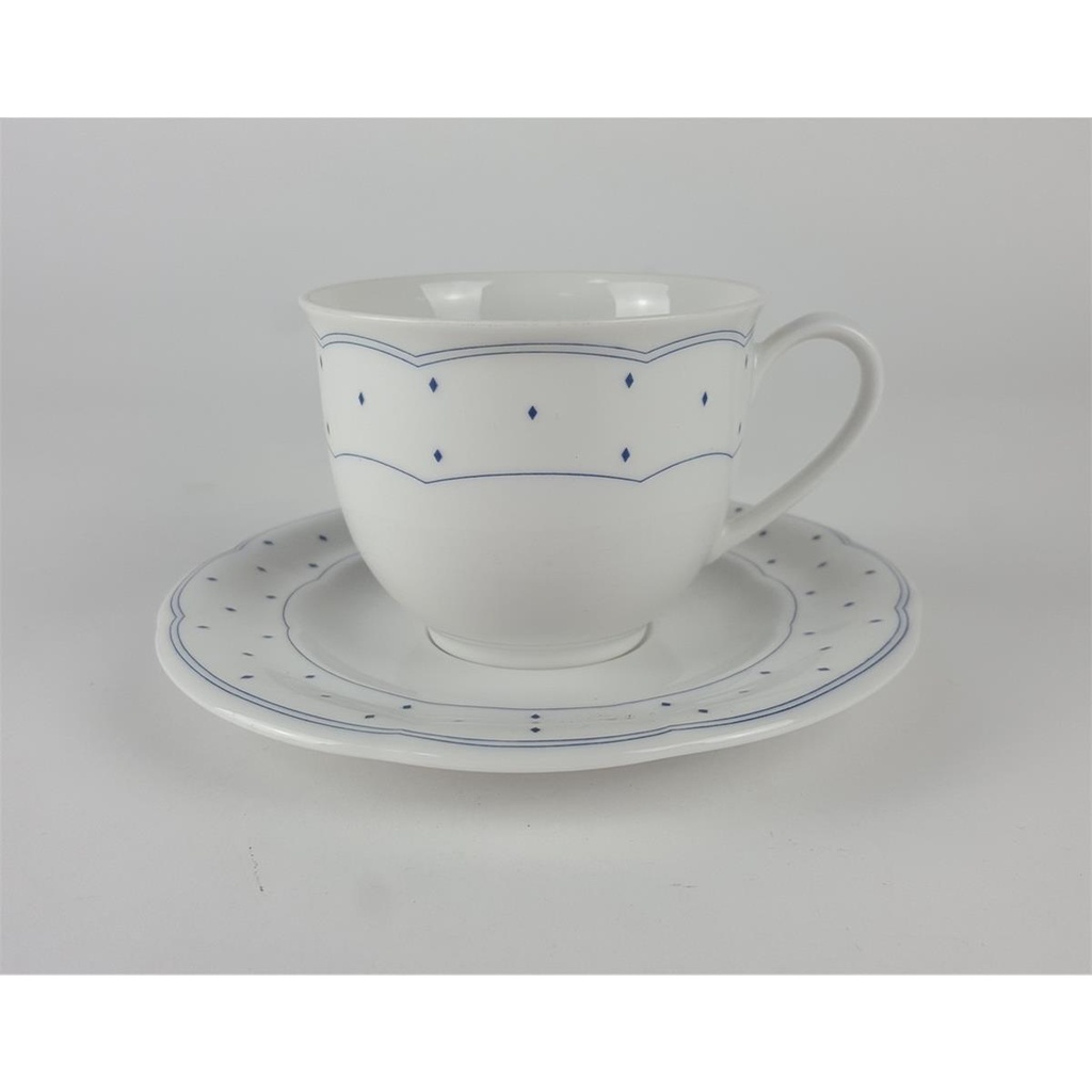 [458128833] Kaffeetasse mit Untertasse 2tlg Marienbad Ingres Weiss Blaue Rauten neu Bild 2