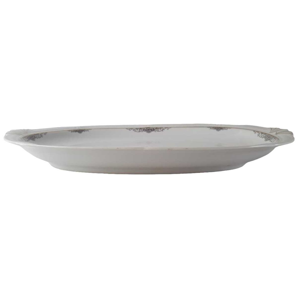 [45812943] Servierplatte Speiseplatte Fleischplatte Steakplatte 33,8x22,8 cm Zeh Scherzer Reliefdekor Platinrand Weiß gebraucht - gut Bild 2