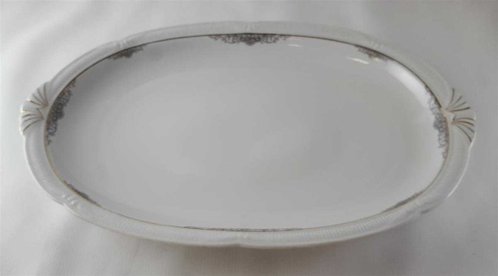 [45812943] Servierplatte Speiseplatte Fleischplatte Steakplatte 33,8x22,8 cm Zeh Scherzer Reliefdekor Platinrand Weiß gebraucht - gut Bild 3
