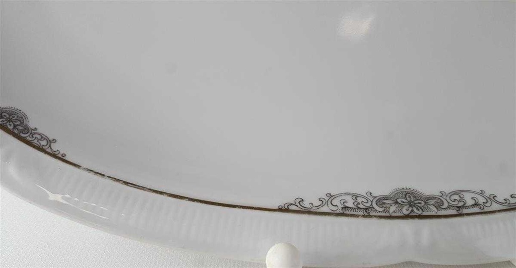 [45812943] Servierplatte Speiseplatte Fleischplatte Steakplatte 33,8x22,8 cm Zeh Scherzer Reliefdekor Platinrand Weiß gebraucht - gut Bild 5