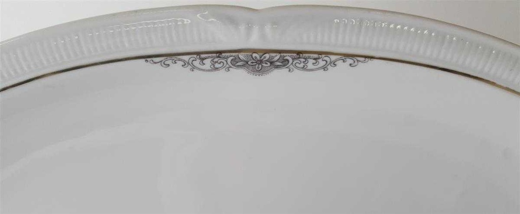 [45812943] Servierplatte Speiseplatte Fleischplatte Steakplatte 33,8x22,8 cm Zeh Scherzer Reliefdekor Platinrand Weiß gebraucht - gut Bild 6