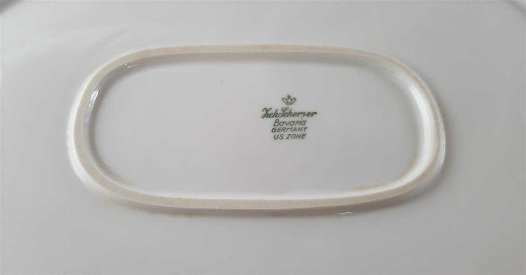 [45812943] Servierplatte Speiseplatte Fleischplatte Steakplatte 33,8x22,8 cm Zeh Scherzer Reliefdekor Platinrand Weiß gebraucht - gut Bild 8
