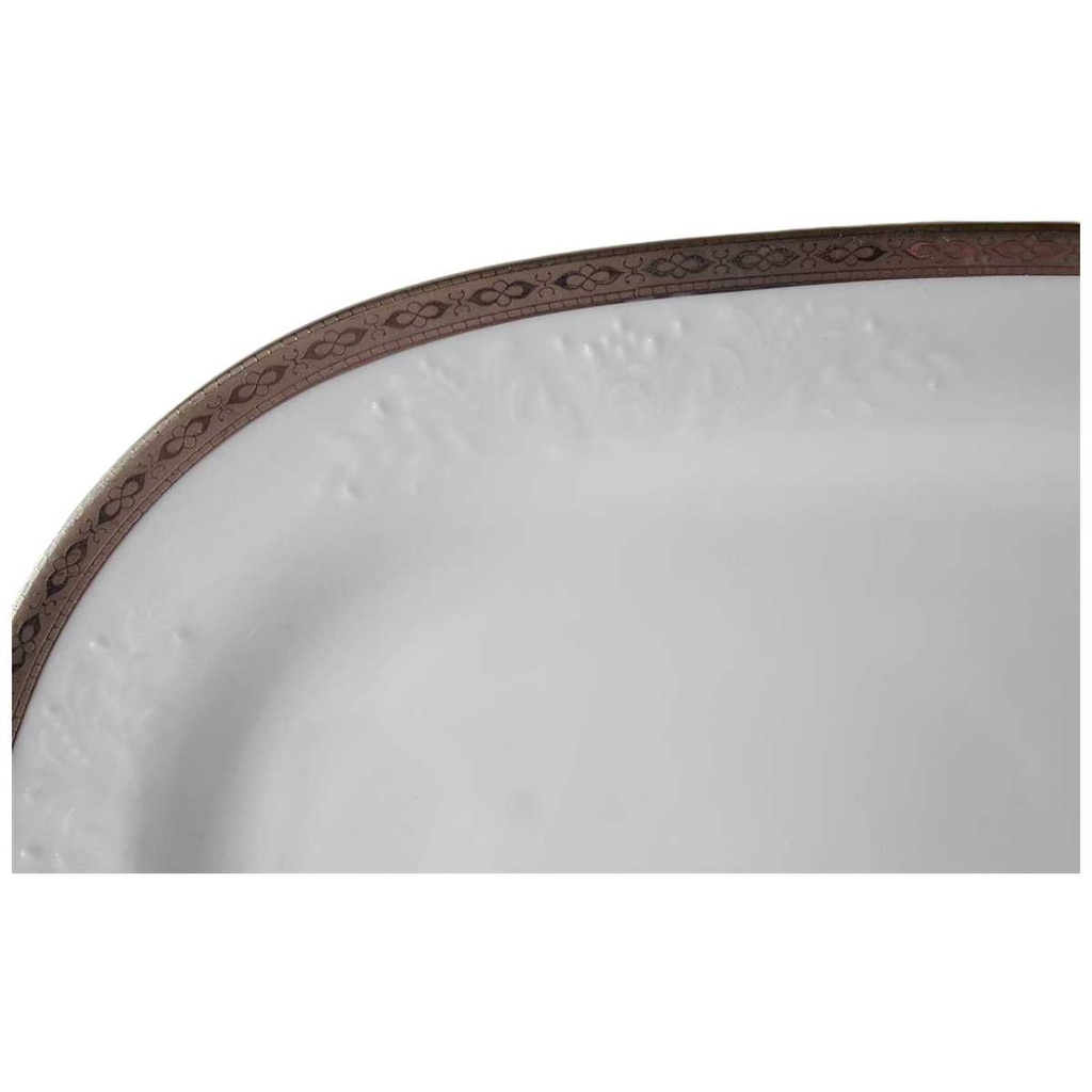[45813197] Servierplatte Speiseplatte Fleischplatte Steakplatte 34,5x22 cm Zeh Scherzer Reliefdekor Platinrand Weiß gebraucht - gut Bild 2