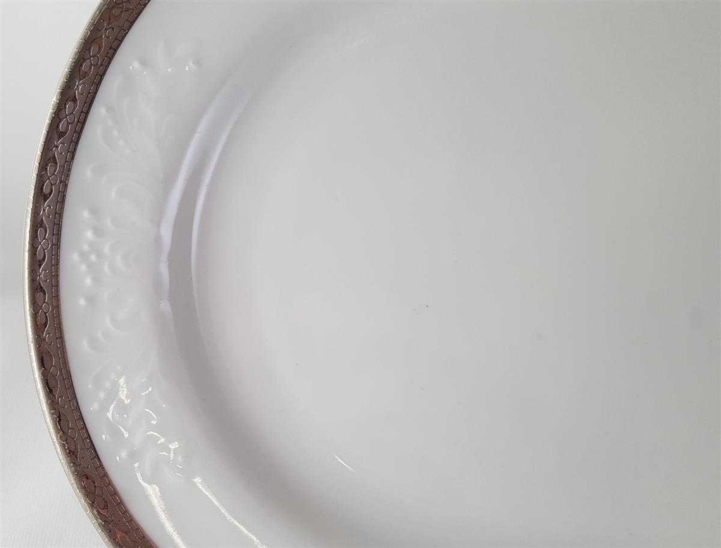 [45813197] Servierplatte Speiseplatte Fleischplatte Steakplatte 34,5x22 cm Zeh Scherzer Reliefdekor Platinrand Weiß gebraucht - gut Bild 3
