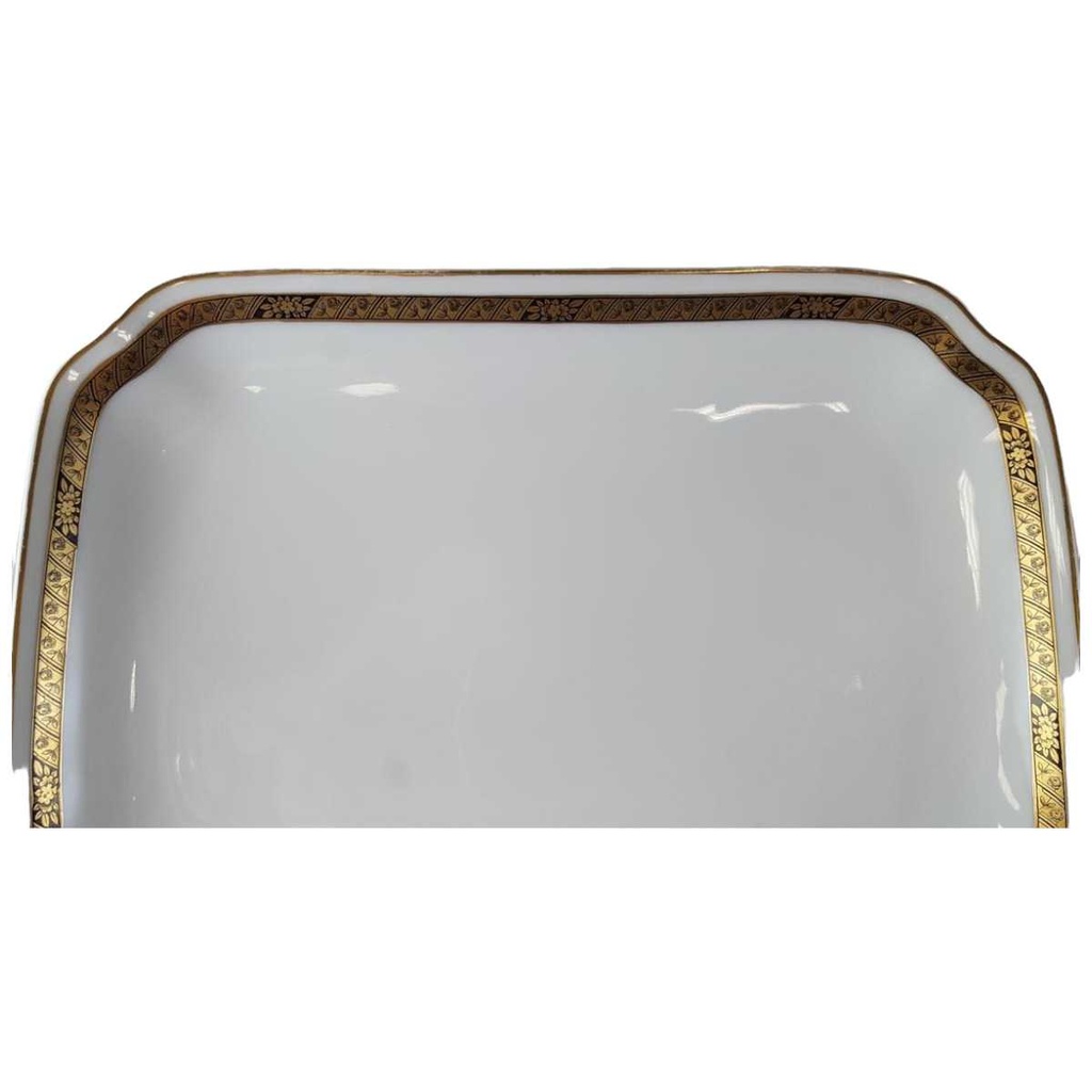 [45813202] Servierplatte Speiseplatte Fleischplatte Steakplatte 24,8x17,8 cm Hutschenreuther Hohenberg Dekor Schwarz Gold Weiß gebraucht - gut Bild 2