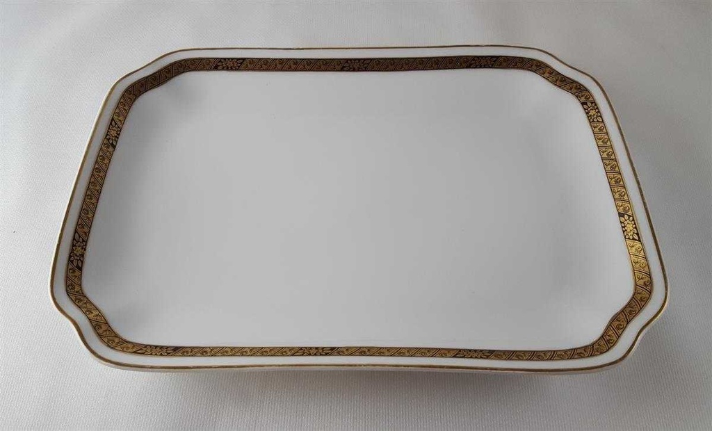 [45813202] Servierplatte Speiseplatte Fleischplatte Steakplatte 24,8x17,8 cm Hutschenreuther Hohenberg Dekor Schwarz Gold Weiß gebraucht - gut Bild 6