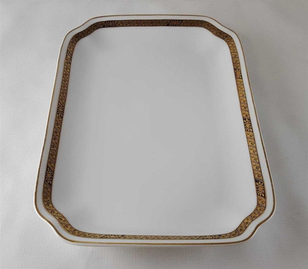 [45813202] Servierplatte Speiseplatte Fleischplatte Steakplatte 24,8x17,8 cm Hutschenreuther Hohenberg Dekor Schwarz Gold Weiß gebraucht - gut Bild 7
