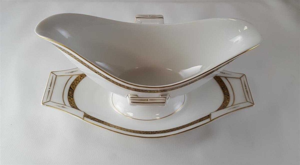 [45813204] Sauciere mit Teller 1tlg Hutschenreuther Hohenberg Dekor Schwarz Gold Weiß gebraucht - sehr gut Bild 7