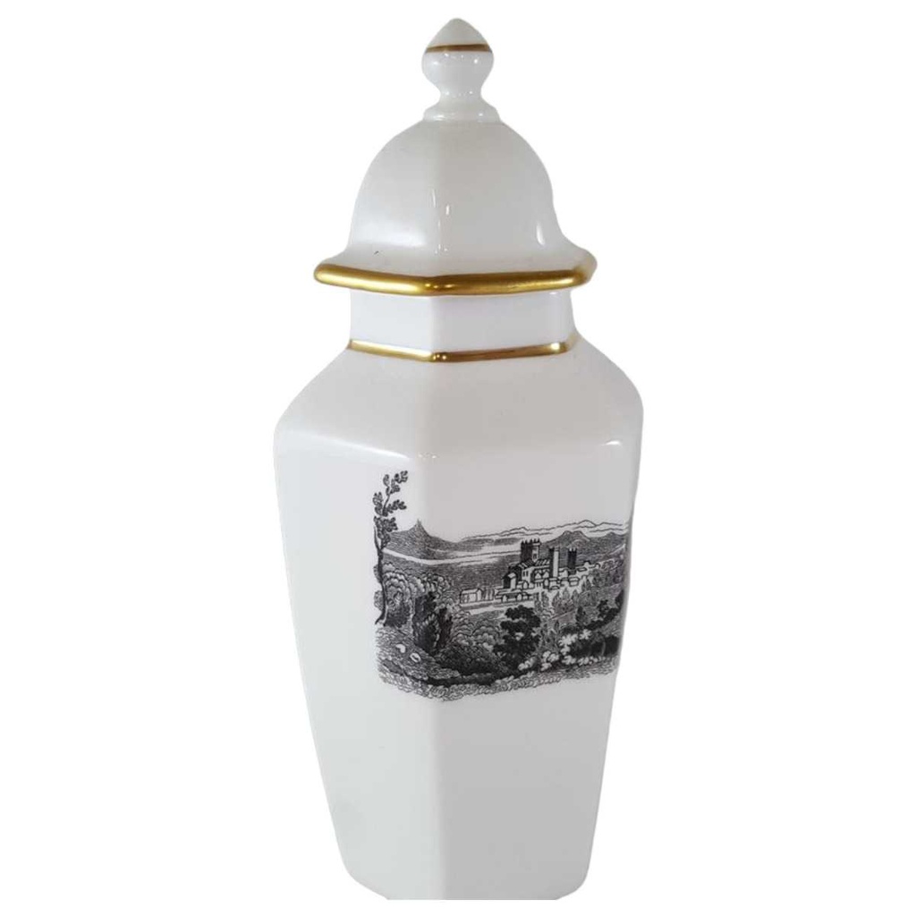 [45813270] Deckelvase mit Landschaftsmotiv und Goldrand 13,3 cm Royal Worcester gebraucht - sehr gut Bild 2