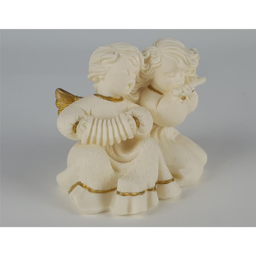 [458133070] Figur Skulptur Zwei Engel spielen auf Flöte und Korzertina weiß/gold Kunststoff H 8 cm Bild 2