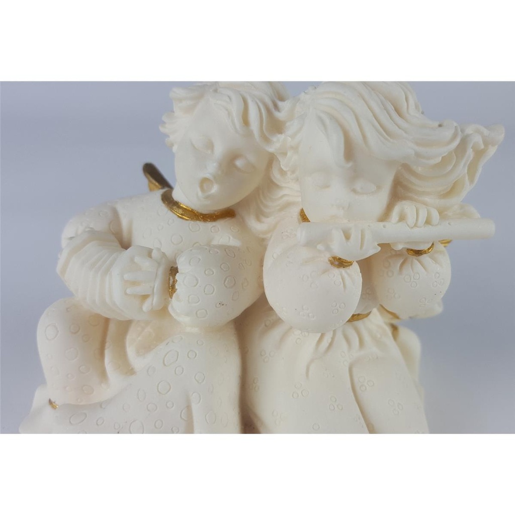 [458133070] Figur Skulptur Zwei Engel spielen auf Flöte und Korzertina weiß/gold Kunststoff H 8 cm Bild 6