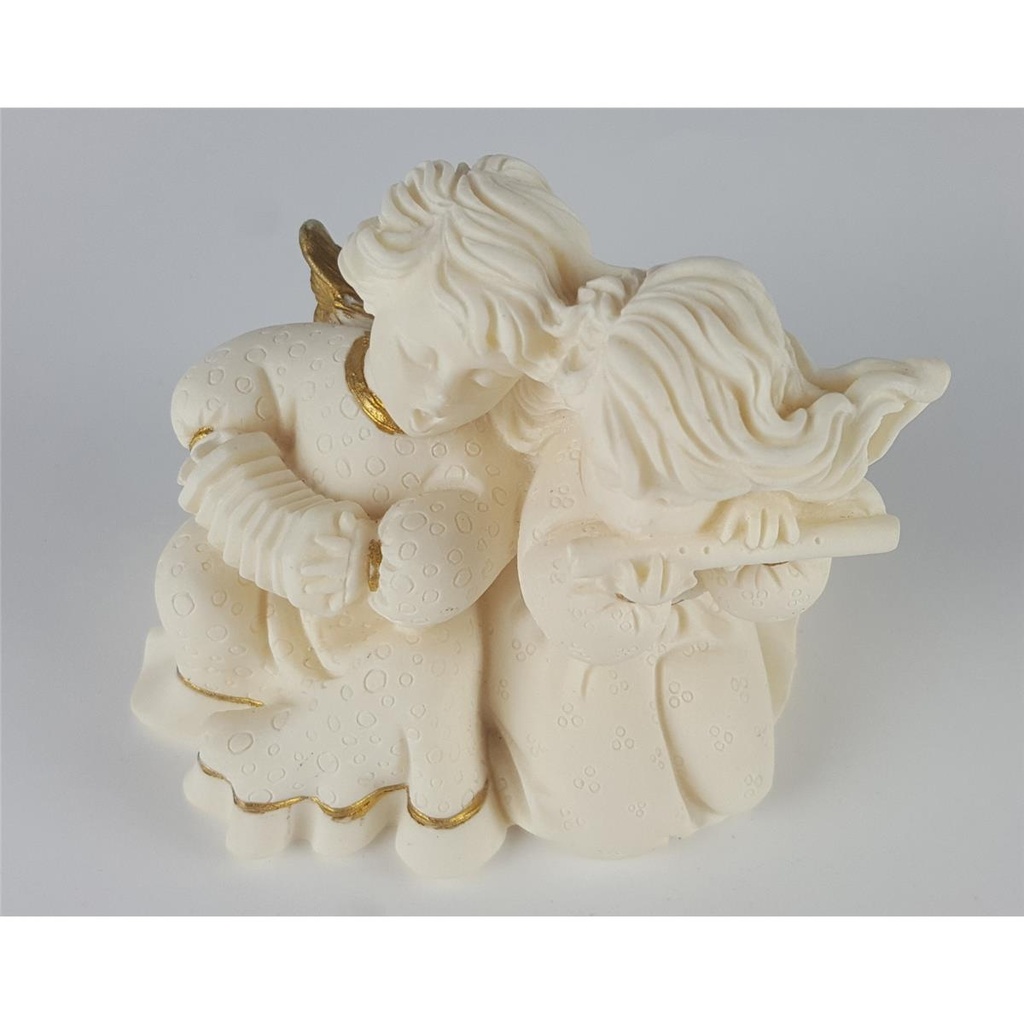 [458133070] Figur Skulptur Zwei Engel spielen auf Flöte und Korzertina weiß/gold Kunststoff H 8 cm Bild 7