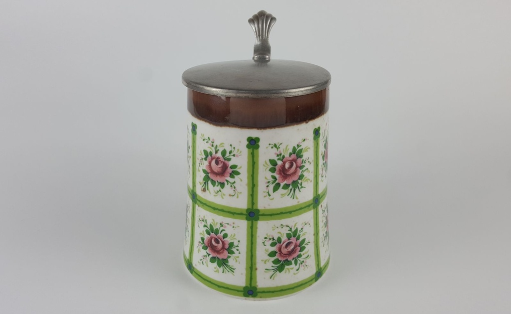 [2118993] BMF Bierkrug mit Deckel 0,5 L Blumendekor rosa grün braun Bild 2