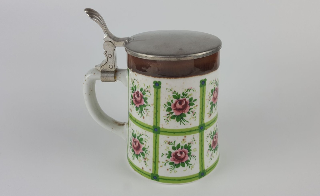 [2118993] BMF Bierkrug mit Deckel 0,5 L Blumendekor rosa grün braun Bild 3