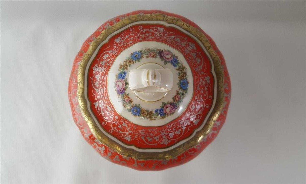[45813448] Bonboniere Goldrand Rosenthal Chippendale bunte Blumen rot mit Dekor 2639 gebraucht - gut Bild 4